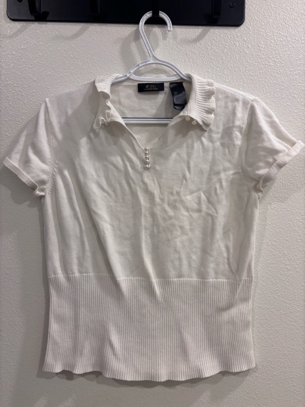 Liz Claiborne Cream Pearl-Trim Zip Polo Top